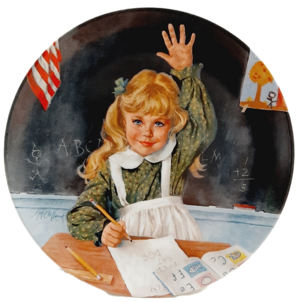 🍒 1986 RECO Plate LEARNING IS FUN Becky's Day Collection by John McClelland Vtg